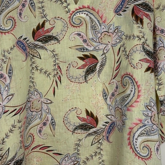 J. Jill Love Linen Paisley Floral Midsummer Top in Light Zest Yellow Size Medium - Picture 4 of 13